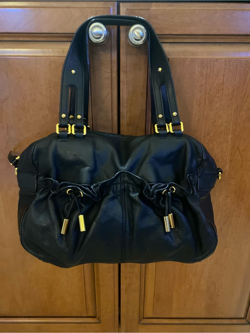 DKNY Black Leather Shoulder Bag with Gold Hardware